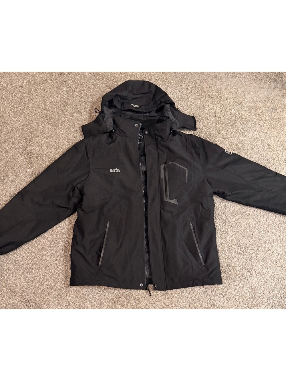 NWOT Pooluly Men’s Black Waterproof Fleece-Lined Winter Jacket Medium